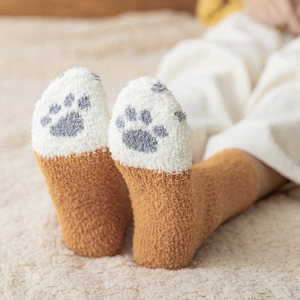 🔥Hot Sale - Fluffy Cat Paw Socks Set (6 Pairs)