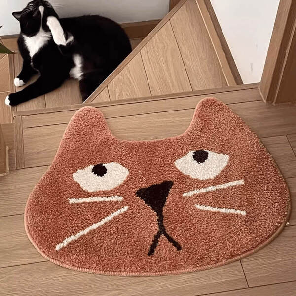 Cute Doodle-Style Cat Head Rug