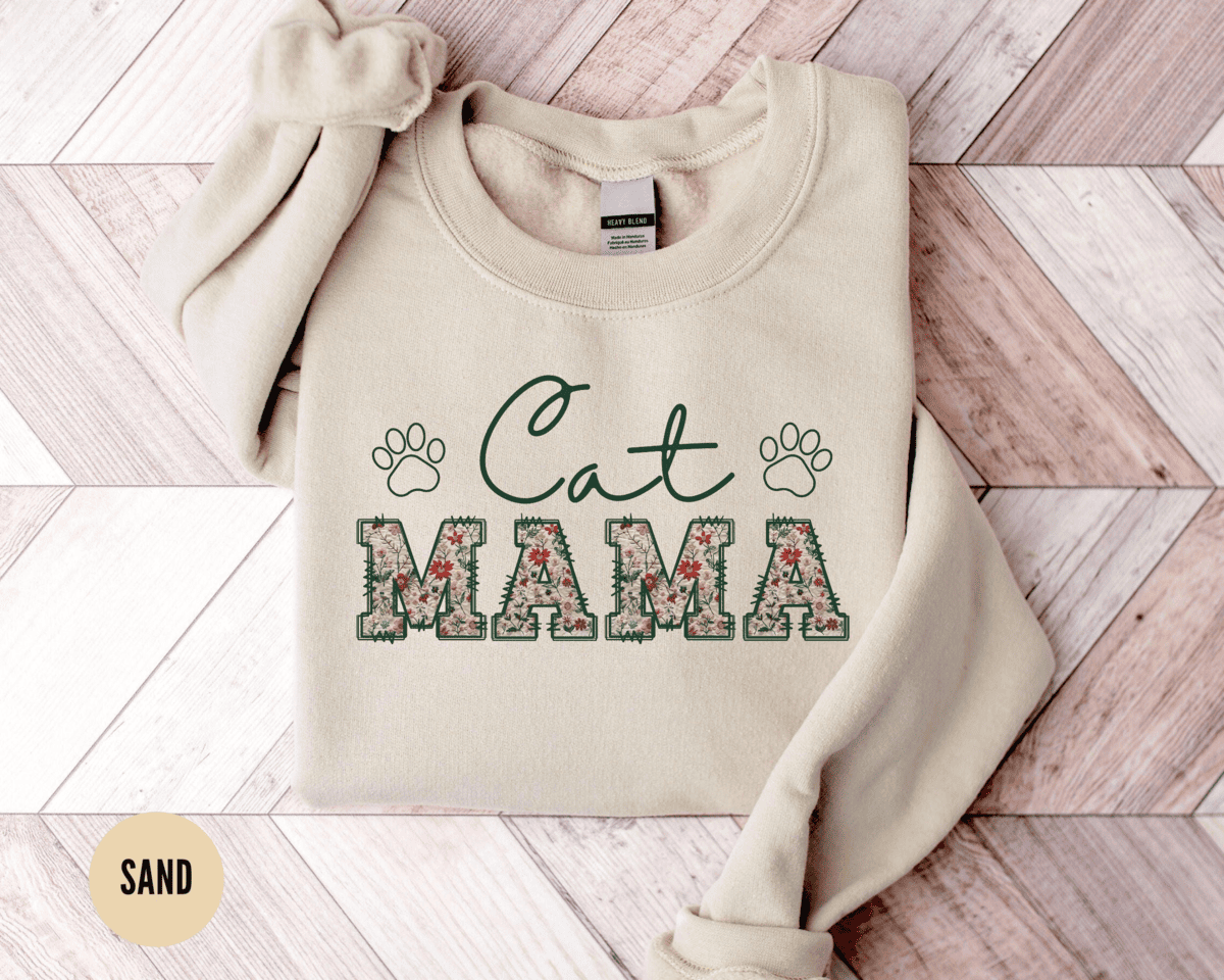 Floral Cat Mom Sweatshirt – Soft, Durable & Premium Heat Sublimation Print