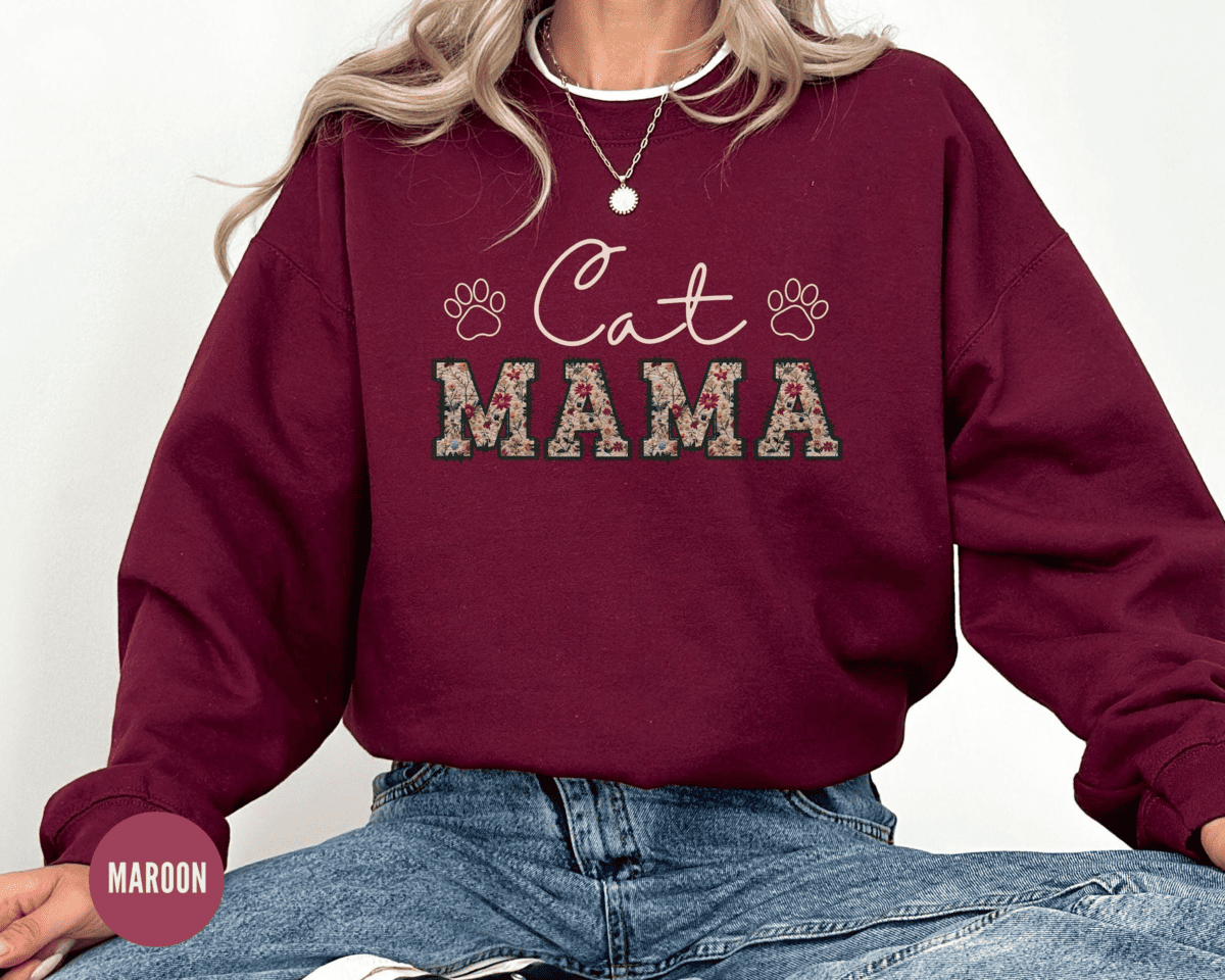 Floral Cat Mom Sweatshirt – Soft, Durable & Premium Heat Sublimation Print