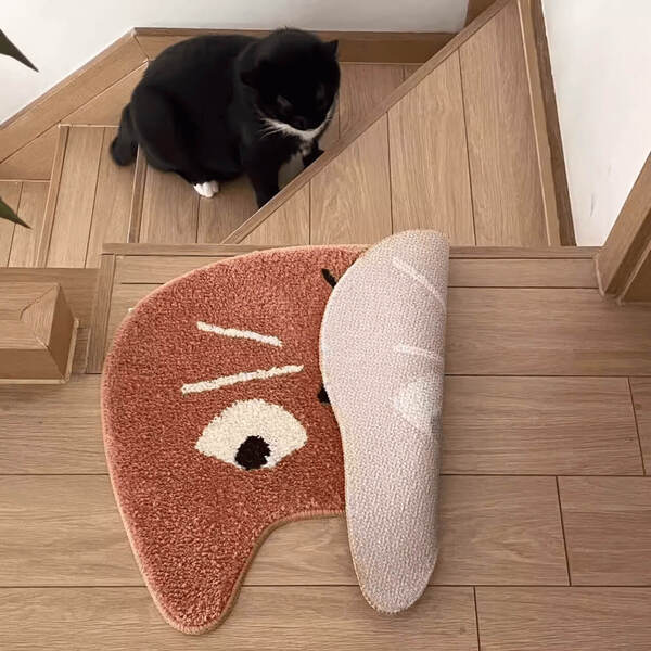 Cute Doodle-Style Cat Head Rug