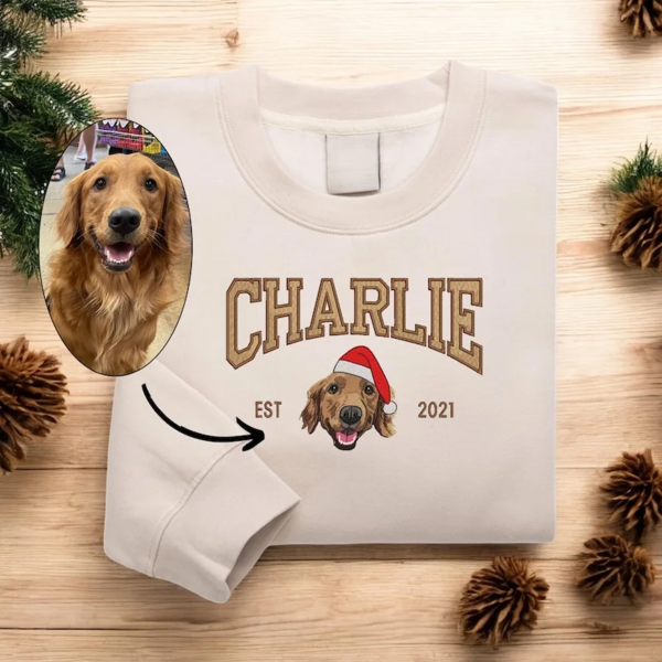 🎉 Black Friday Sale- 💖 Custom Pet Embroidered Christmas Sweatshirt Hoodie T-shirt – Perfect Xmas Gift