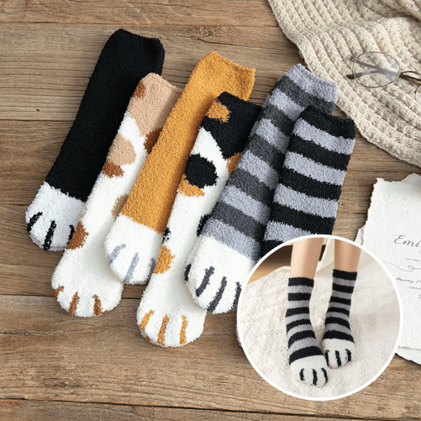 🔥Hot Sale - Fluffy Cat Paw Socks Set (6 Pairs)