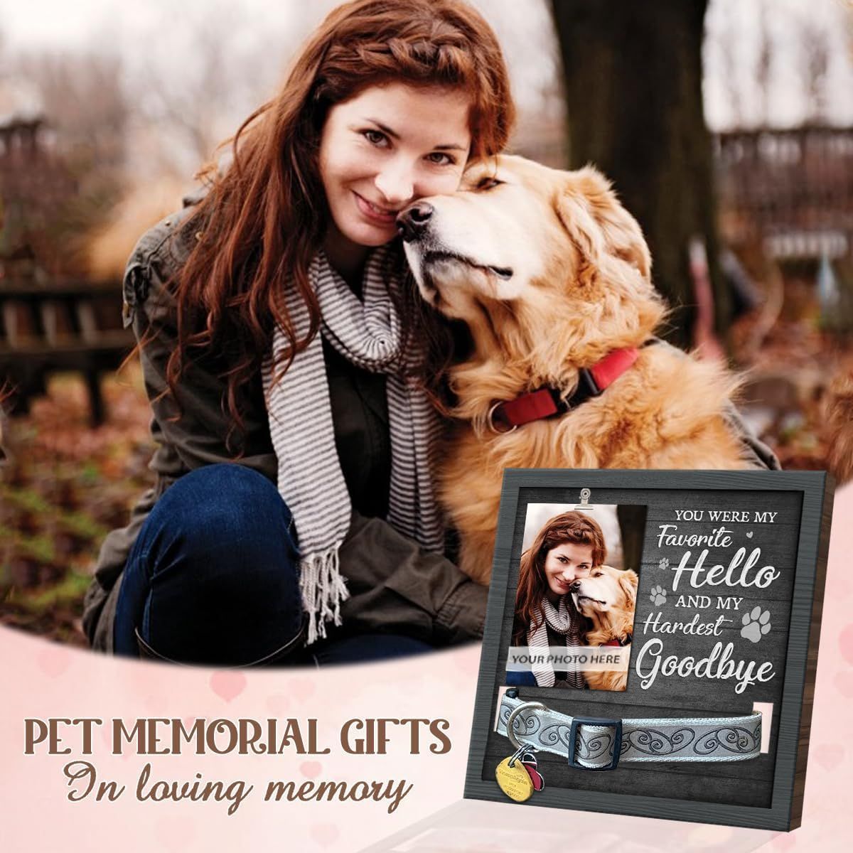 Wooden Pet Memorial Frame with Collar Holder - Personalized Pet Photo Display