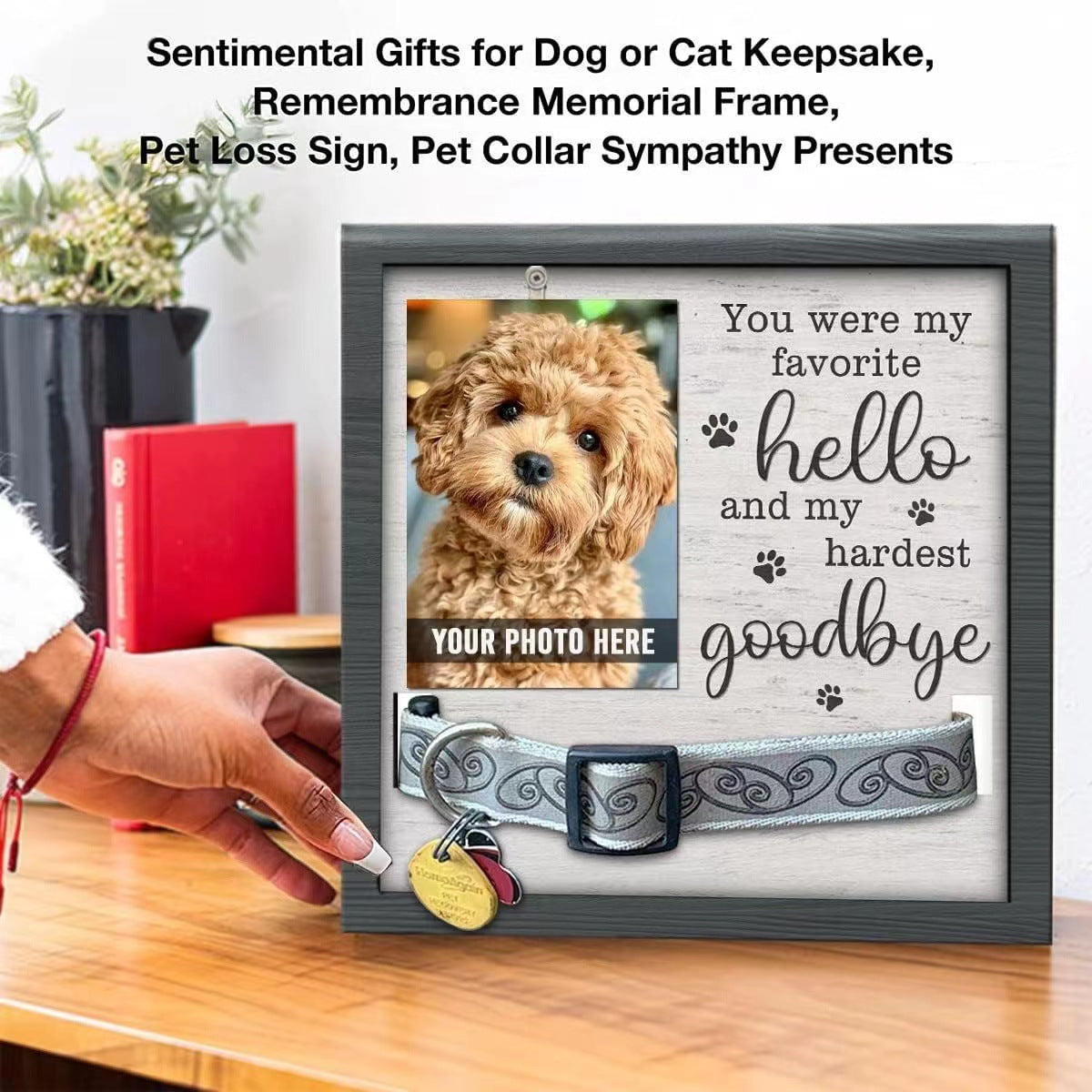 Wooden Pet Memorial Frame with Collar Holder - Personalized Pet Photo Display