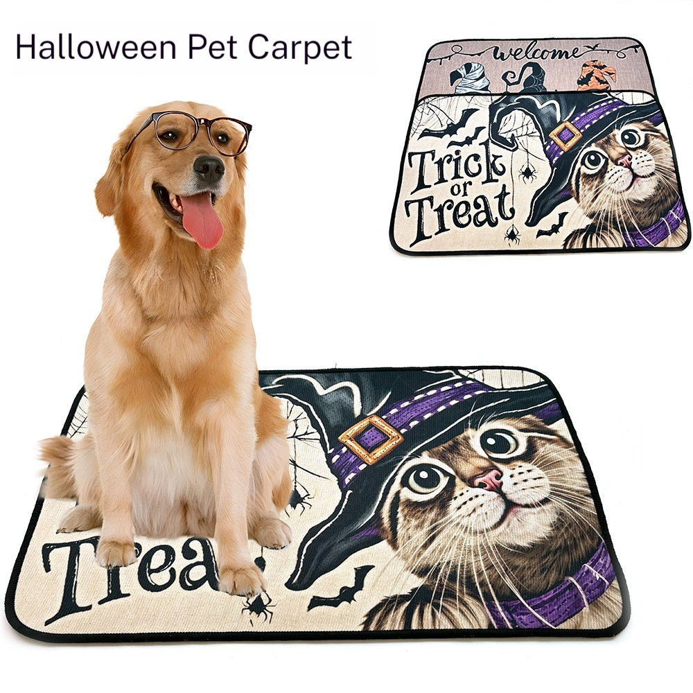 Halloween Washable Non-Slip Dog Crate Mat - Trick or Treat Pet Rug and Urine Pad for Cats and Dogs