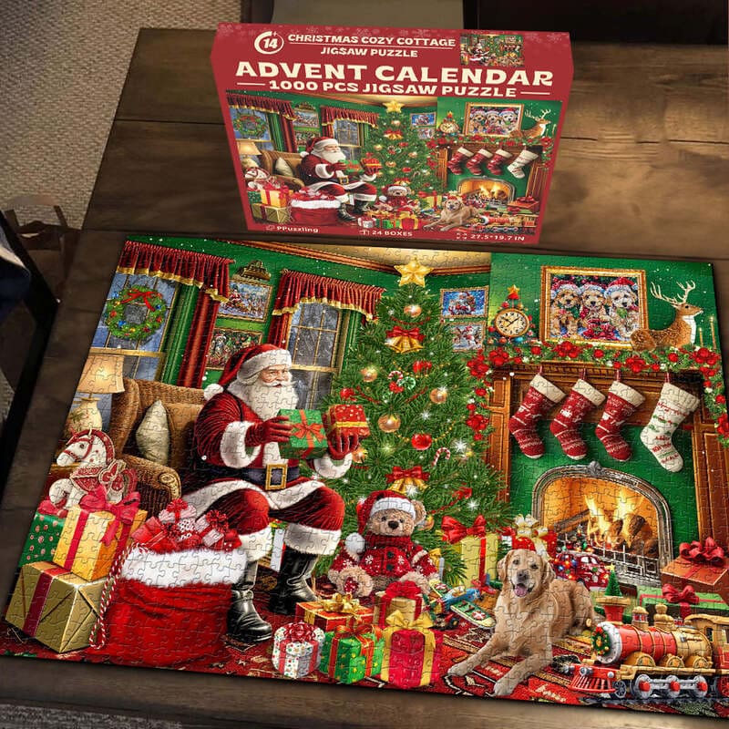 🌲 Countdown to Christmas with Advent Calendar Puzzle 1000pcs 🧩 – A Purr-fect Gift for Cat & Dog Lovers 🐾🎅