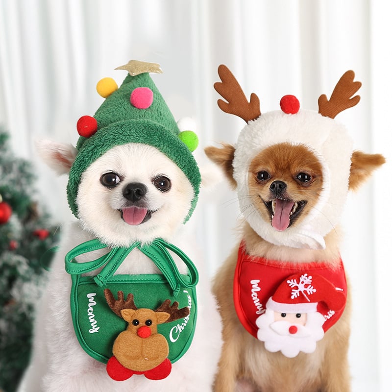 🎅Christmas Sale 30% Off - Adorable Christmas Tree Pom-Pom Hat with Reindeer Bib