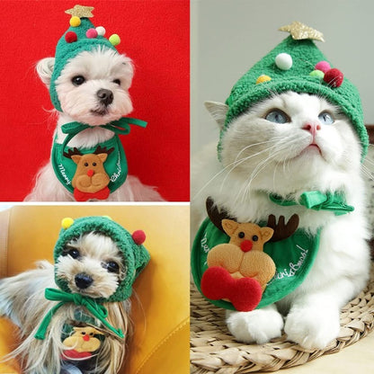 🎅Christmas Sale 30% Off - Adorable Christmas Tree Pom-Pom Hat with Reindeer Bib