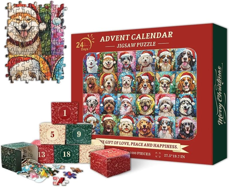 🌲 Countdown to Christmas with Advent Calendar Puzzle 1000pcs 🧩 – A Purr-fect Gift for Cat & Dog Lovers 🐾🎅