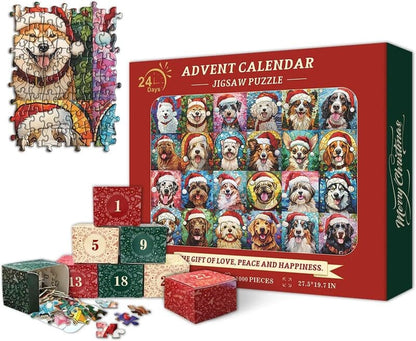 🌲 Countdown to Christmas with Advent Calendar Puzzle 1000pcs 🧩 – A Purr-fect Gift for Cat & Dog Lovers 🐾🎅