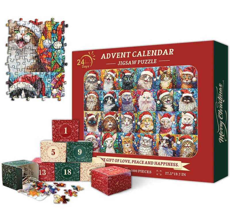 🌲 Countdown to Christmas with Advent Calendar Puzzle 1000pcs 🧩 – A Purr-fect Gift for Cat & Dog Lovers 🐾🎅