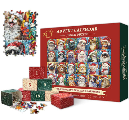 🌲 Countdown to Christmas with Advent Calendar Puzzle 1000pcs 🧩 – A Purr-fect Gift for Cat & Dog Lovers 🐾🎅