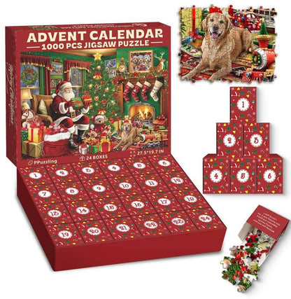 🌲 Countdown to Christmas with Advent Calendar Puzzle 1000pcs 🧩 – A Purr-fect Gift for Cat & Dog Lovers 🐾🎅
