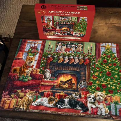 🌲 Countdown to Christmas with Advent Calendar Puzzle 1000pcs 🧩 – A Purr-fect Gift for Cat & Dog Lovers 🐾🎅