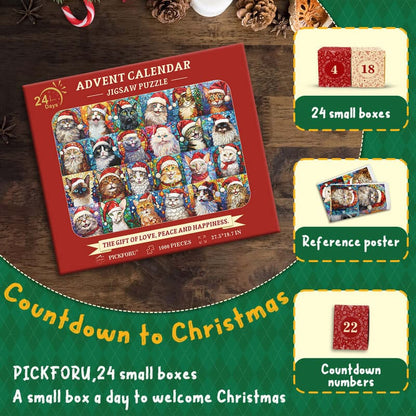 🌲 Countdown to Christmas with Advent Calendar Puzzle 1000pcs 🧩 – A Purr-fect Gift for Cat & Dog Lovers 🐾🎅