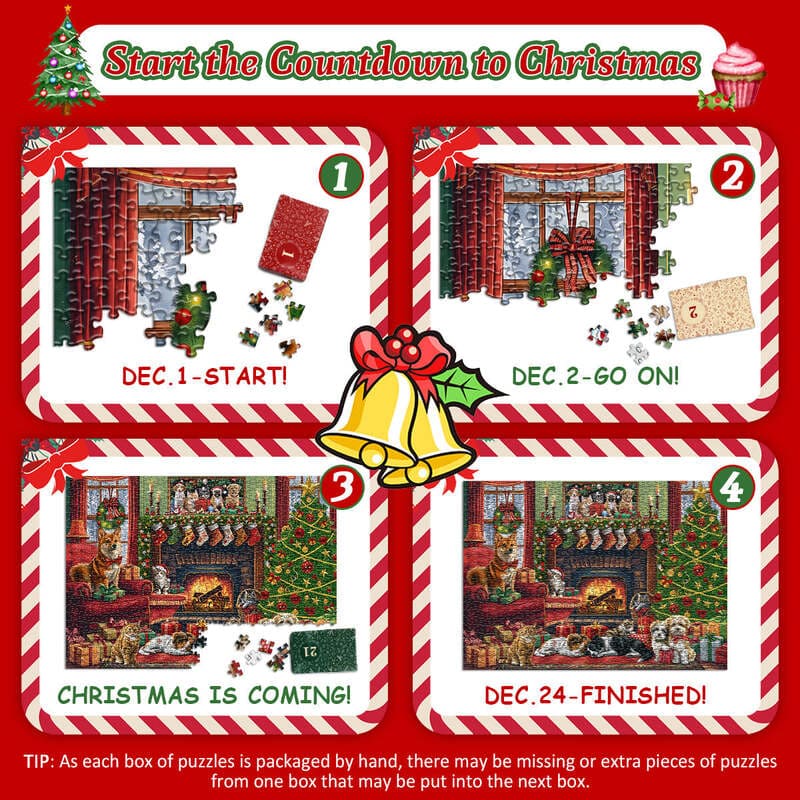 🌲 Countdown to Christmas with Advent Calendar Puzzle 1000pcs 🧩 – A Purr-fect Gift for Cat & Dog Lovers 🐾🎅