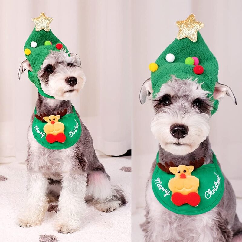 🎅Christmas Sale 30% Off - Adorable Christmas Tree Pom-Pom Hat with Reindeer Bib