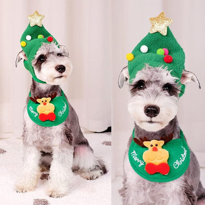 🎅Christmas Sale 30% Off - Adorable Christmas Tree Pom-Pom Hat with Reindeer Bib