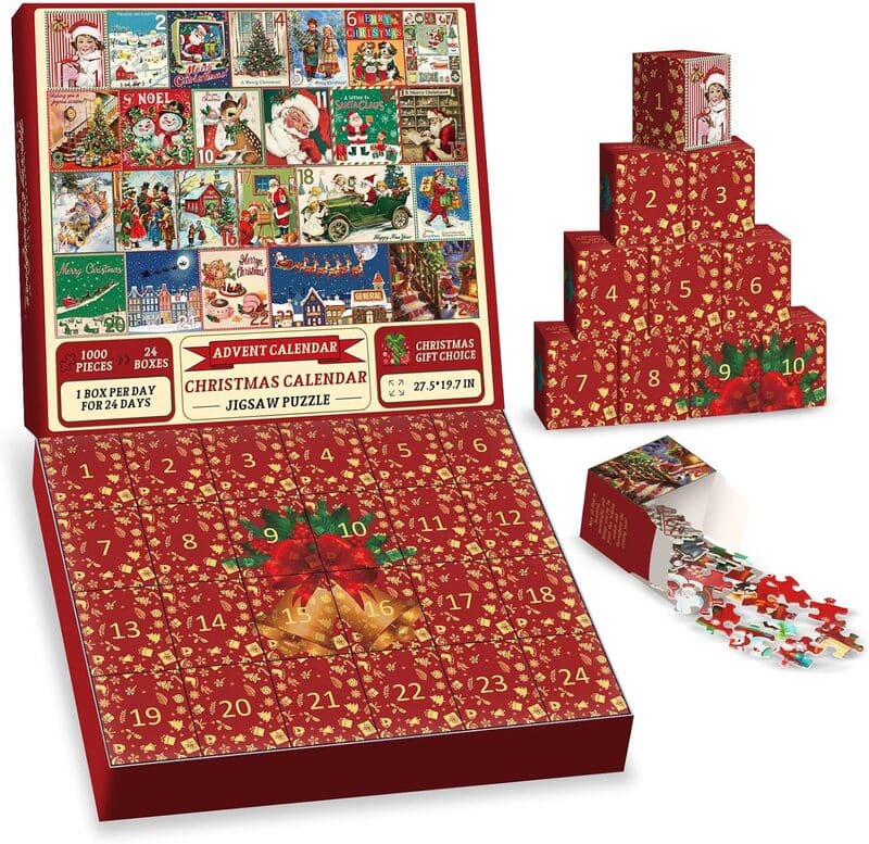 🌲 Countdown to Christmas with Advent Calendar Puzzle 1000pcs 🧩 – A Purr-fect Gift for Cat & Dog Lovers 🐾🎅
