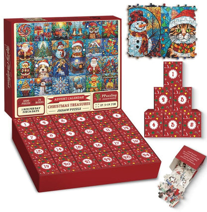 🌲 Countdown to Christmas with Advent Calendar Puzzle 1000pcs 🧩 – A Purr-fect Gift for Cat & Dog Lovers 🐾🎅