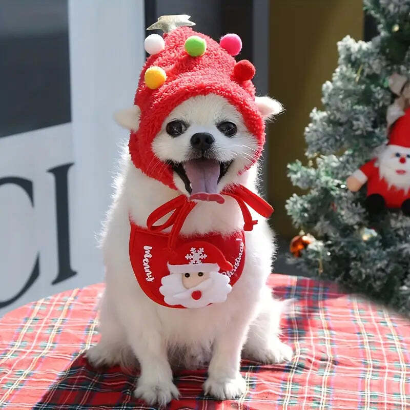 🎅Christmas Sale 30% Off - Adorable Christmas Tree Pom-Pom Hat with Reindeer Bib