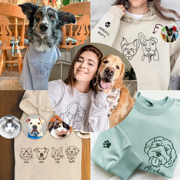 🔥 Hot Sale 25% Off 💖- Custom Pet Photo Outline Embroidered Crewneck Sweatshirt Hoodie💖