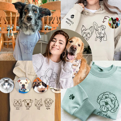 🔥 Hot Sale 25% Off 💖- Custom Pet Photo Outline Embroidered Crewneck Sweatshirt Hoodie💖