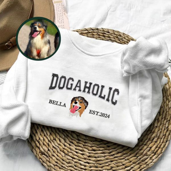 🎉 Black Friday Sale- 💖 Custom Dog Embroidered Varsity Dogaholic Sweatshirt Hoodie T-shirt 🐾