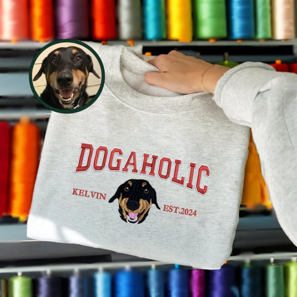 🎉 Black Friday Sale- 💖 Custom Dog Embroidered Varsity Dogaholic Sweatshirt Hoodie T-shirt 🐾