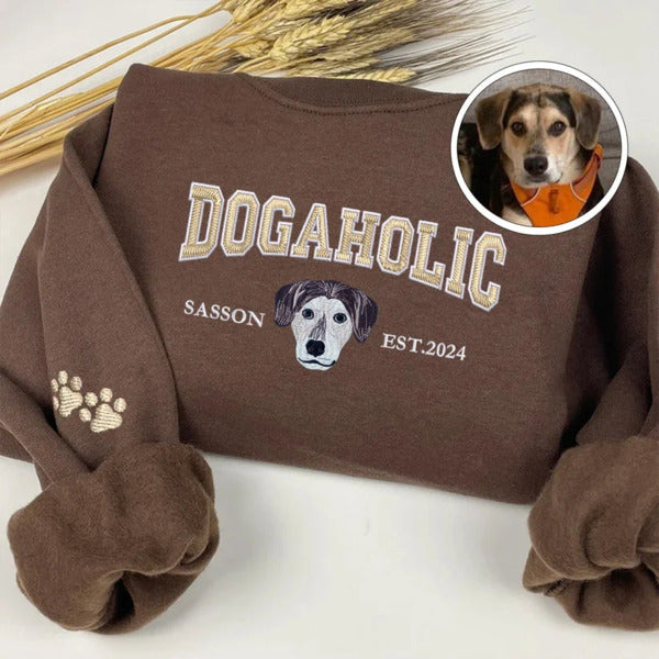 🎉 Black Friday Sale- 💖 Custom Dog Embroidered Varsity Dogaholic Sweatshirt Hoodie T-shirt 🐾