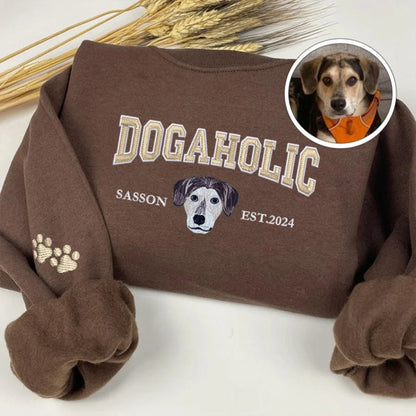 🎉 Black Friday Sale- 💖 Custom Dog Embroidered Varsity Dogaholic Sweatshirt Hoodie T-shirt 🐾