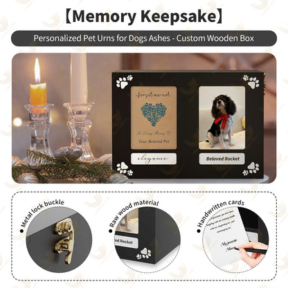Pet Urn with Photo Frame & Memorial Letter - Wood Dog Urn for Ashes