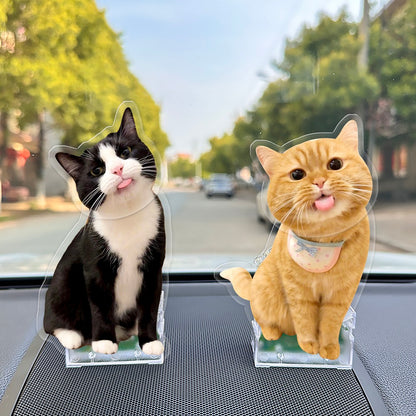Custom Pet Shaking Head Standee - Solar-Powered Bobblehead Acrylic Pet Ornament for Car, Personalized Pet Figure