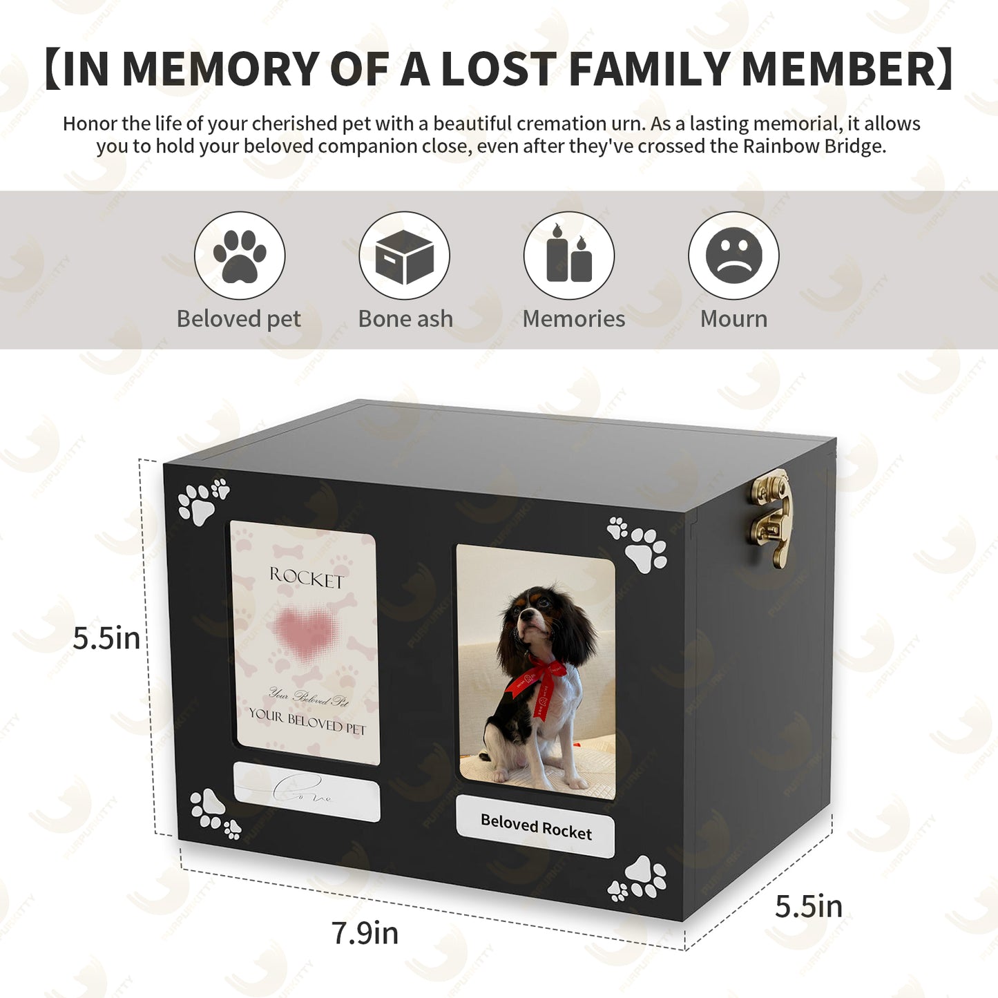 Pet Urn with Photo Frame & Memorial Letter - Wood Dog Urn for Ashes