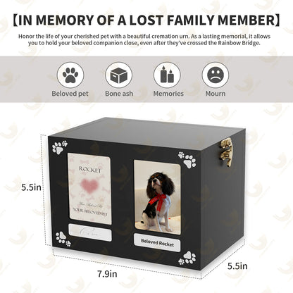 Pet Urn with Photo Frame & Memorial Letter - Wood Dog Urn for Ashes
