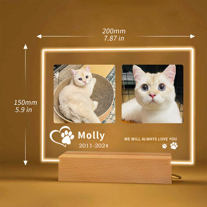 Custom Pet Memorial Night Light - Personalized Acrylic Paw Print Photo Frame, Perfect Pet Loss Gift and Dog Memorial Gift