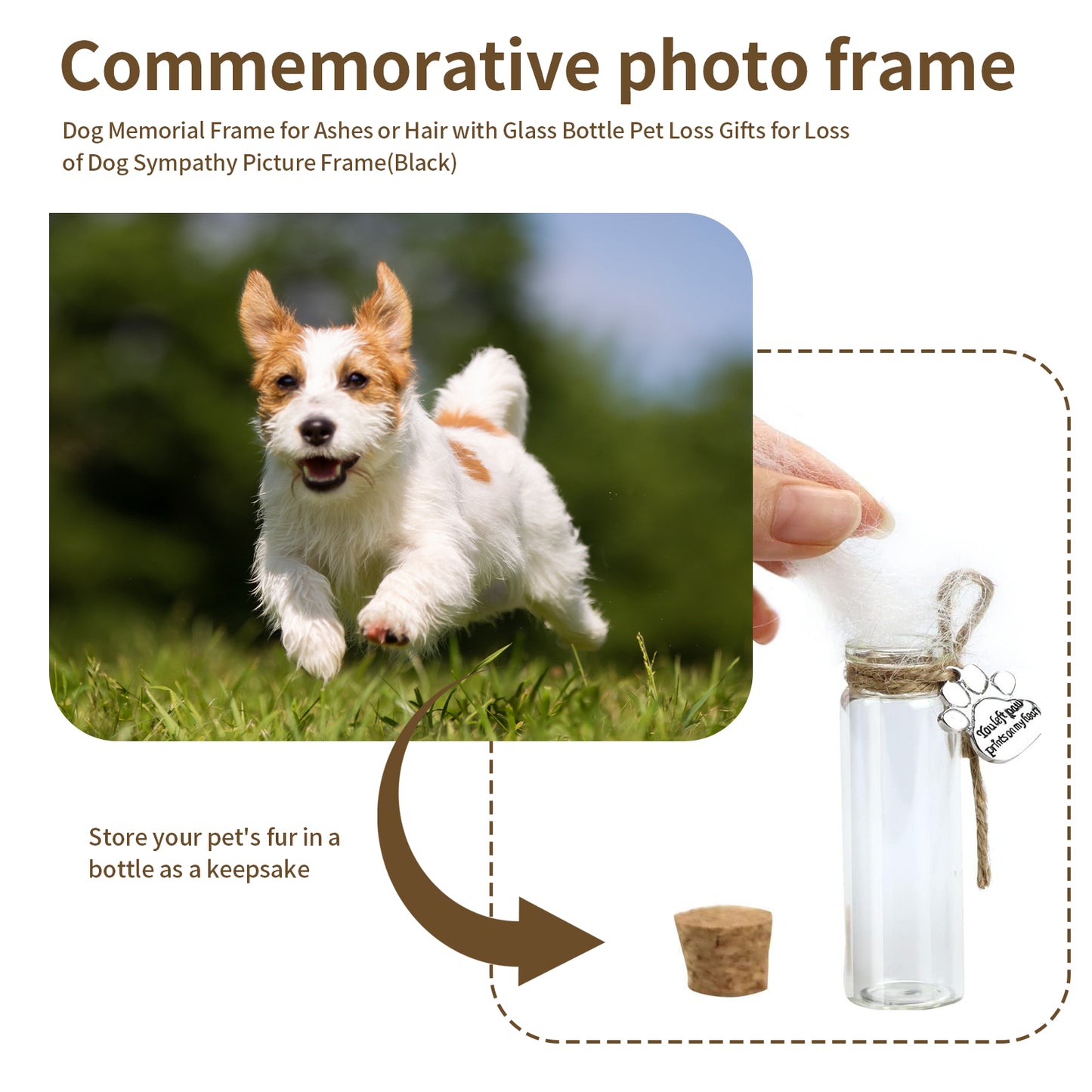 Purpurkitty|Wooden Pet Memorial Picture Frame with Bottle - Dog Photo Frame for Keepsakes