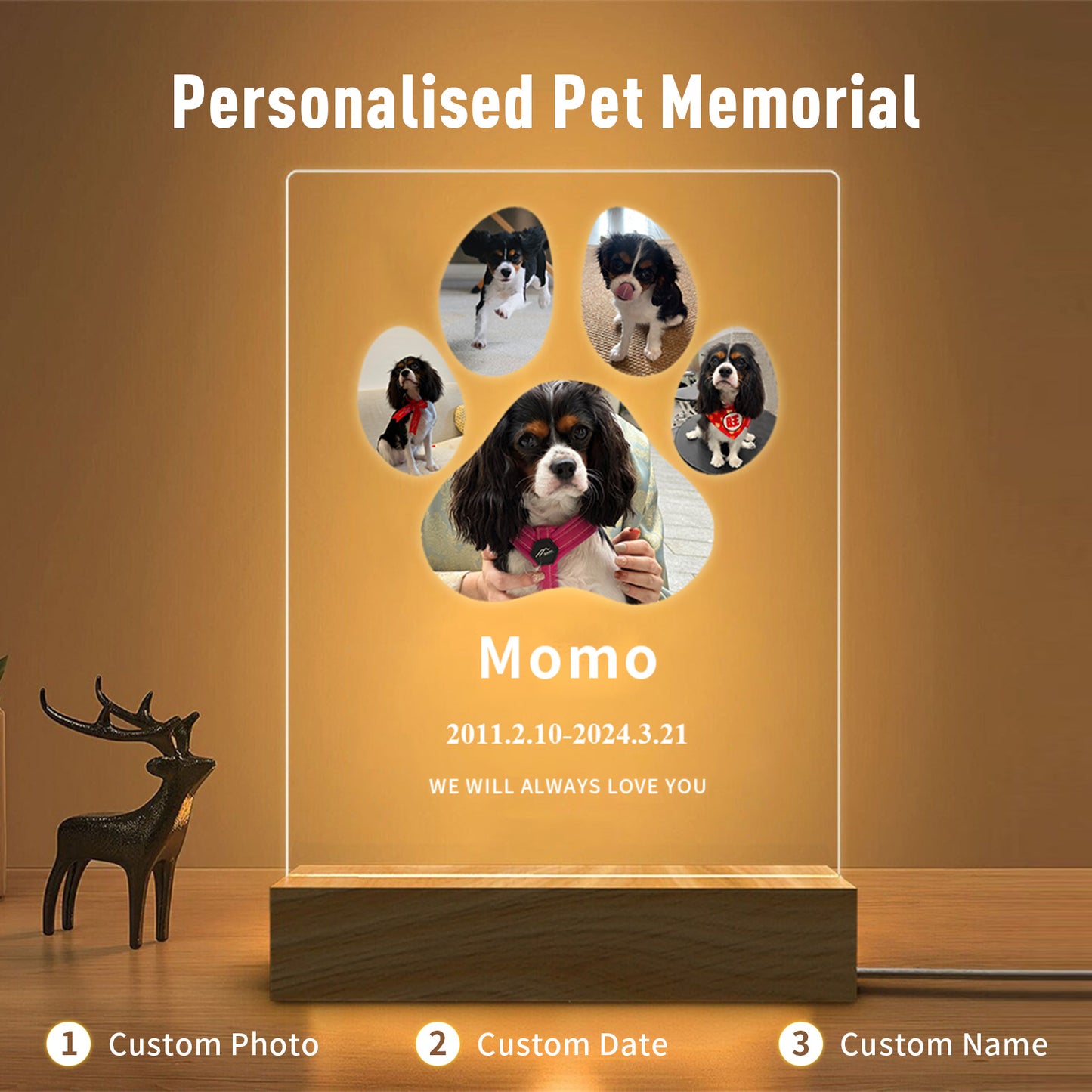 Custom Pet Memorial Night Light - Personalized Acrylic Paw Print Photo Frame, Perfect Pet Loss Gift and Dog Memorial Gift