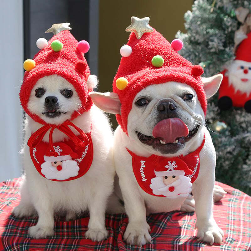 🎅Christmas Sale 30% Off - Adorable Christmas Tree Pom-Pom Hat with Reindeer Bib