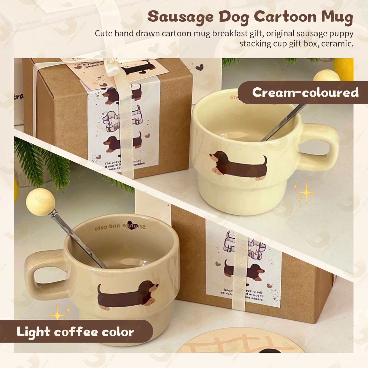 Cute Hand-Painted Cartoon Dachshund Mug - Original Stackable Ceramic Cup Gift Set