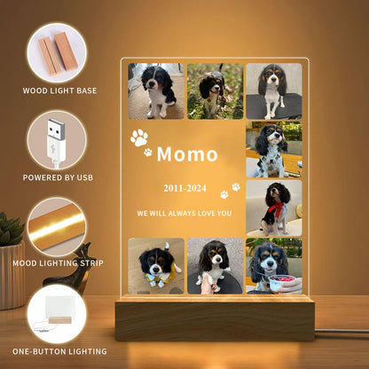 Custom Pet Memorial Night Light - Personalized Acrylic Paw Print Photo Frame, Perfect Pet Loss Gift and Dog Memorial Gift