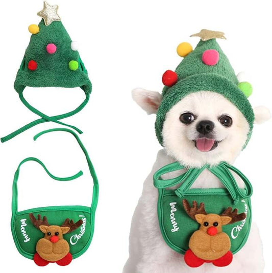 🎅Christmas Sale 30% Off - Adorable Christmas Tree Pom-Pom Hat with Reindeer Bib