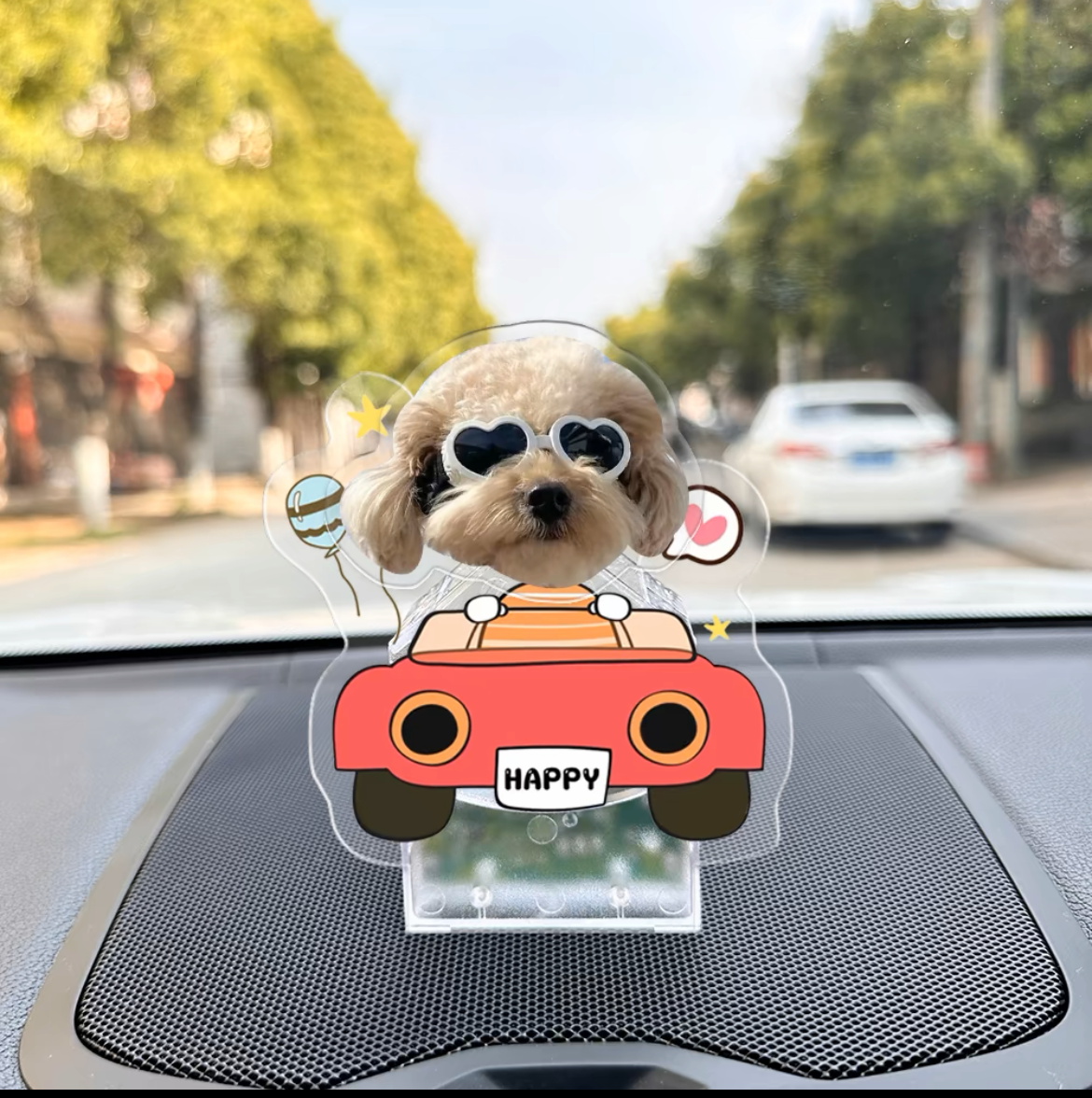 Custom Pet Shaking Head Standee - Solar-Powered Bobblehead Acrylic Pet Ornament for Car, Personalized Pet Figure