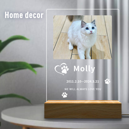 Custom Pet Memorial Night Light - Personalized Acrylic Paw Print Photo Frame, Perfect Pet Loss Gift and Dog Memorial Gift