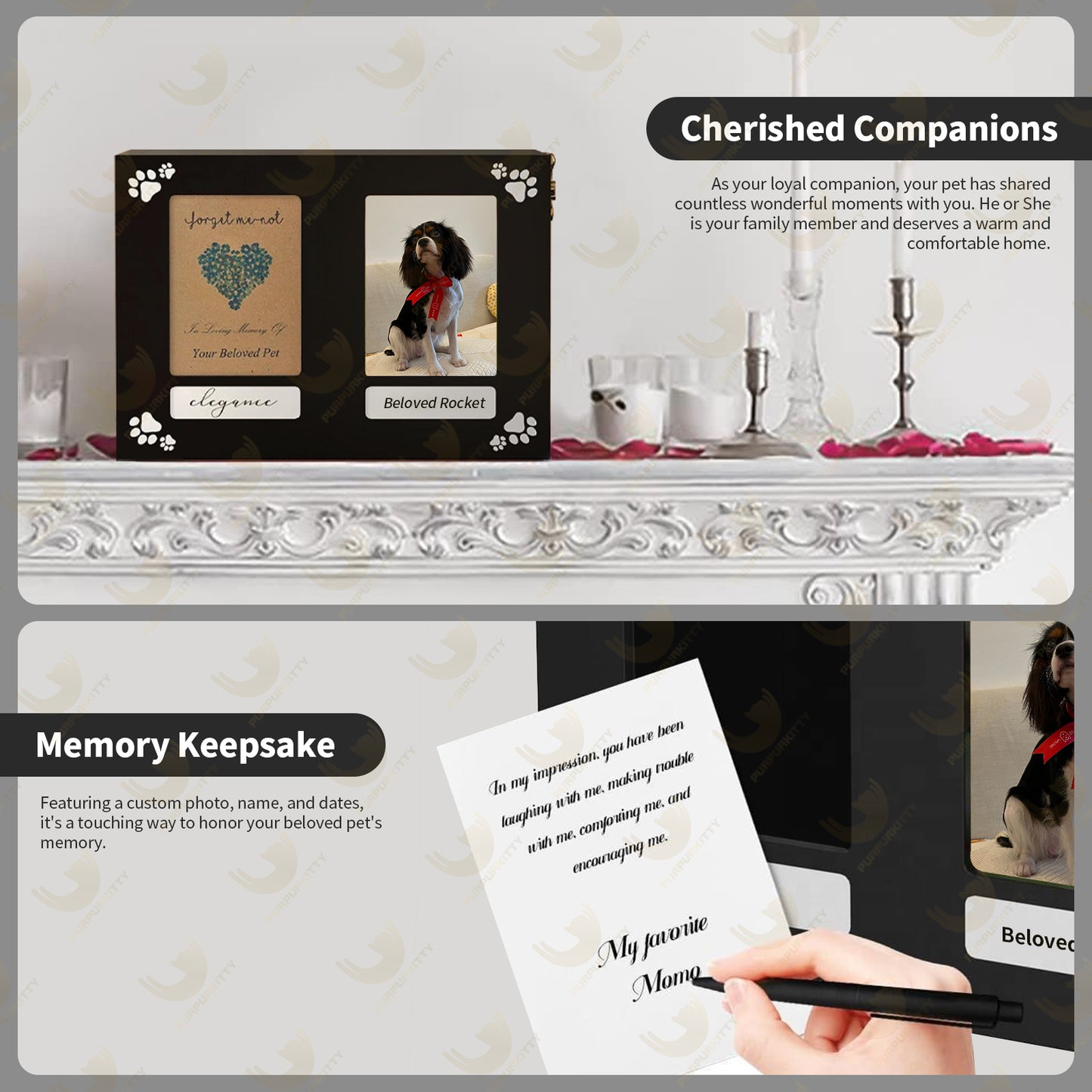 Pet Urn with Photo Frame & Memorial Letter - Wood Dog Urn for Ashes