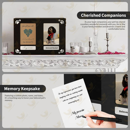Pet Urn with Photo Frame & Memorial Letter - Wood Dog Urn for Ashes