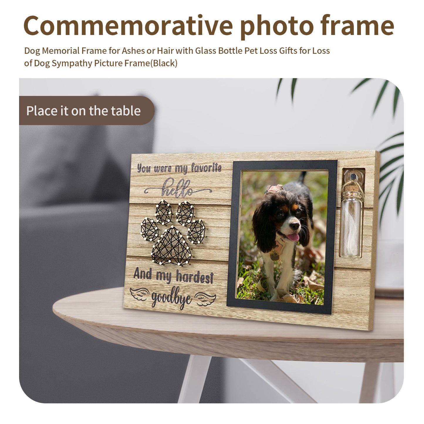 Purpurkitty|Wooden Pet Memorial Picture Frame with Bottle - Dog Photo Frame for Keepsakes