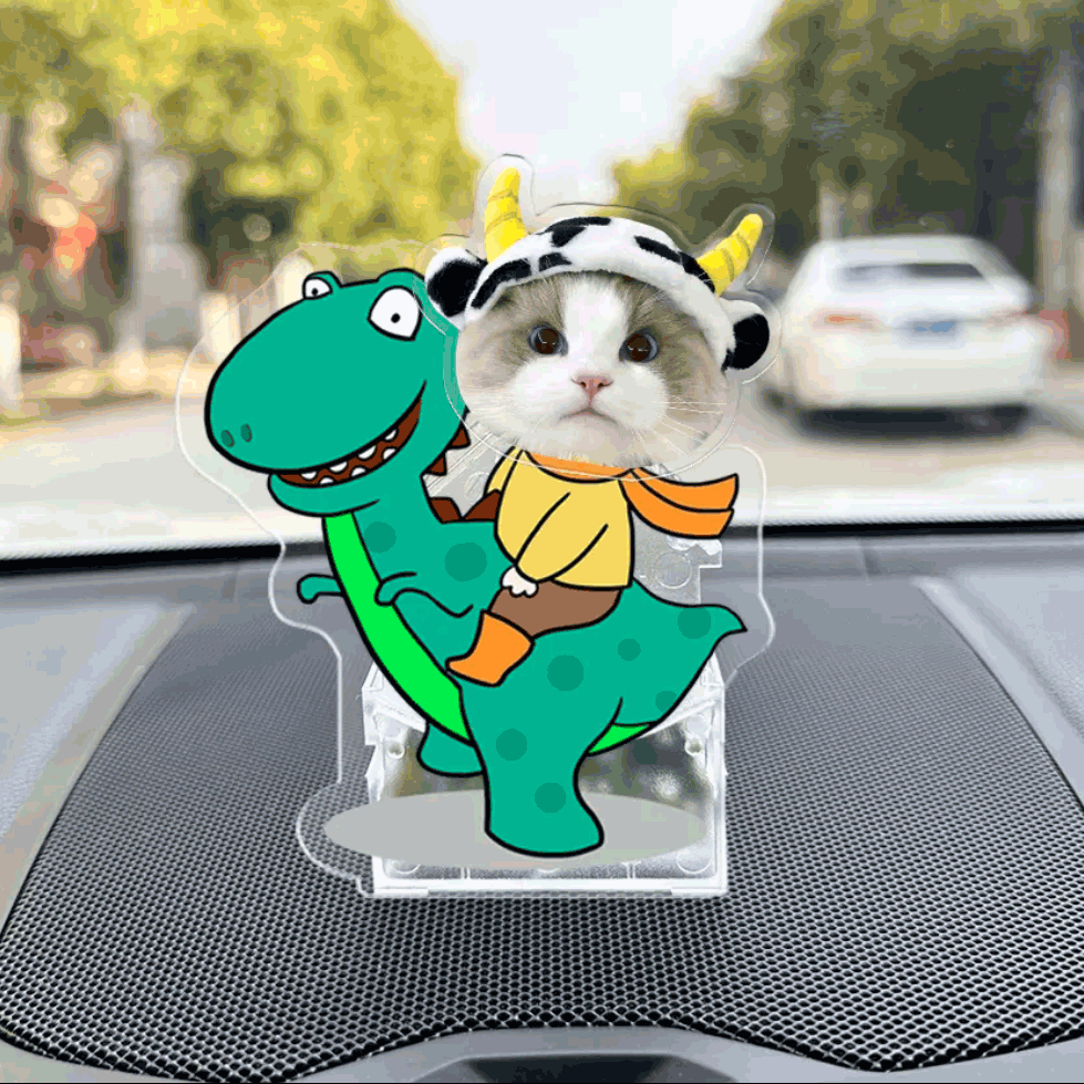 Custom Pet Shaking Head Standee - Solar-Powered Bobblehead Acrylic Pet Ornament for Car, Personalized Pet Figure