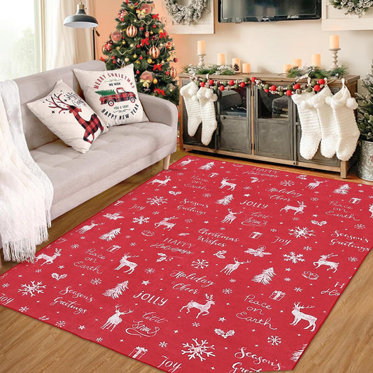 🎄🥰Festive Christmas Decor Rug - Holiday-Themed Living Room Carpet for Cozy Seasonal Vibes, Perfect for Pets and Family Gatherings